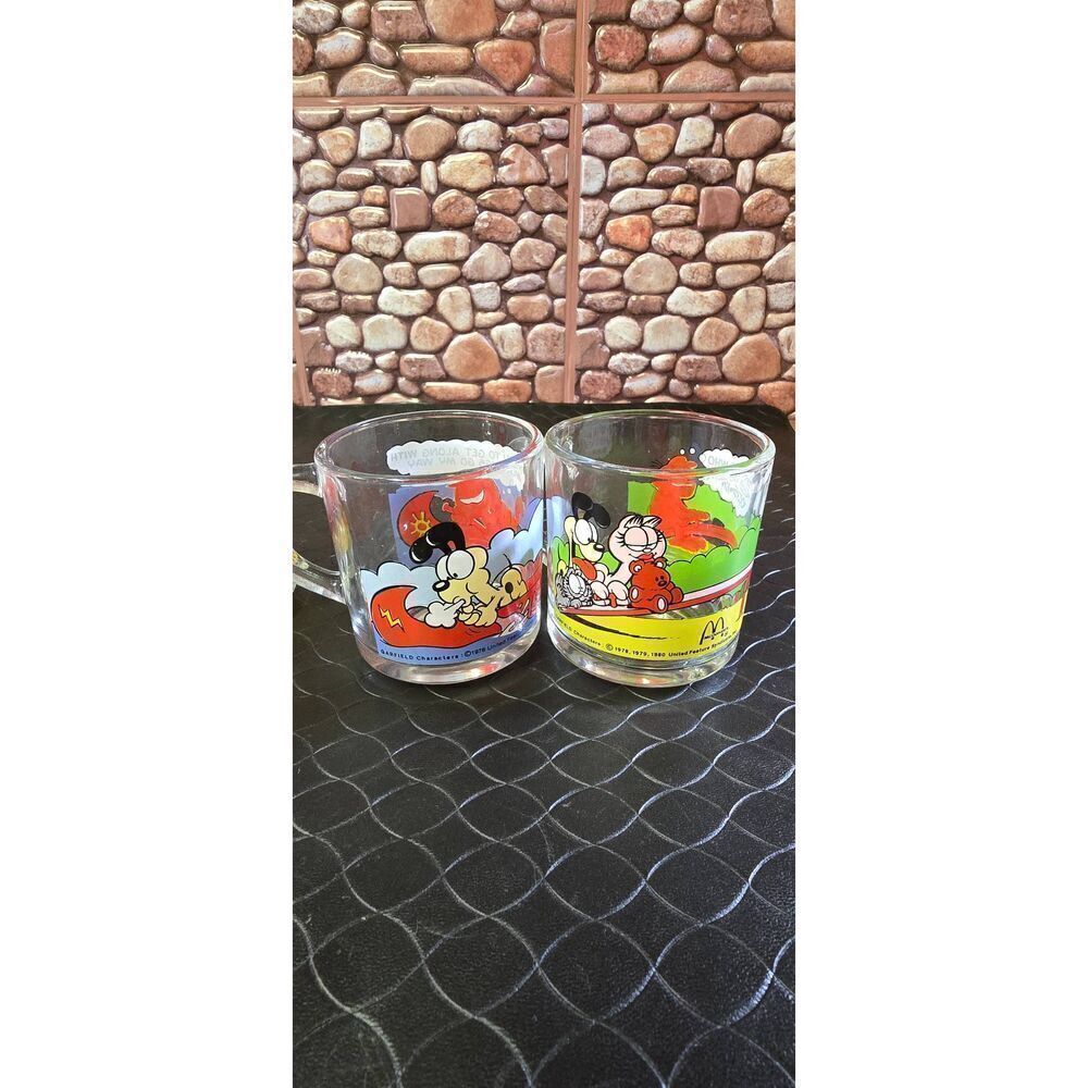 Vintage 1978 McDonalds Garfield Glass Coffee Mug Set of 4 Glasses - Picture 7 of 8